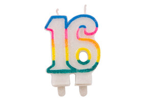 Verjaardagskaarsjes 16 jaar Gekleurd Glitter - per stuk