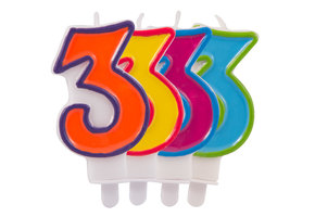 Verjaardagkaarsjes Gekleurd 3 jaar - per stuk