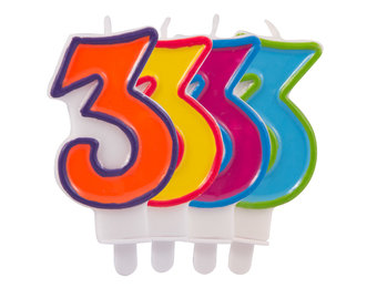 Verjaardagkaarsjes Gekleurd 3 jaar - per stuk