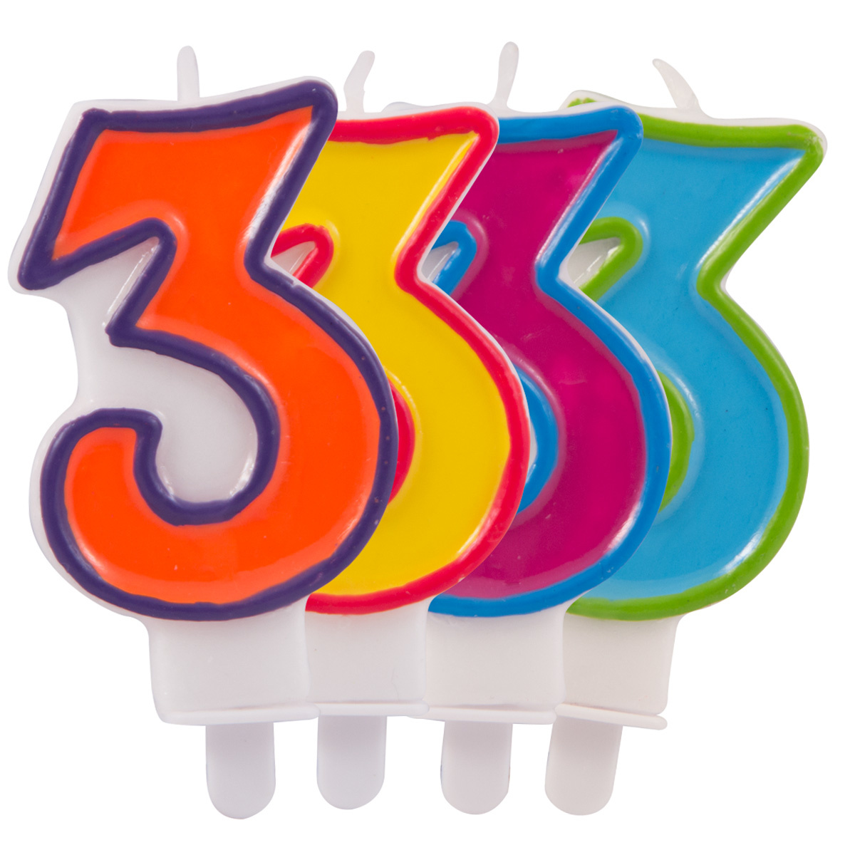 Verjaardagkaarsjes Gekleurd 3 jaar - per stuk