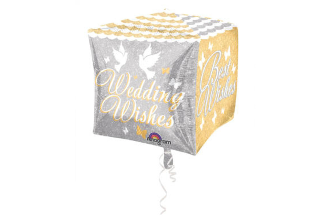 Bruiloft Folieballon Cubez Wedding Wishes 38cm - per stuk