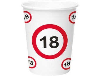 18 Jaar Verkeersbord Papieren Bekers - 8 stuks