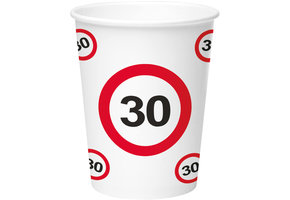 30 Jaar Verkeersbord Papieren Bekers - 8 stuks