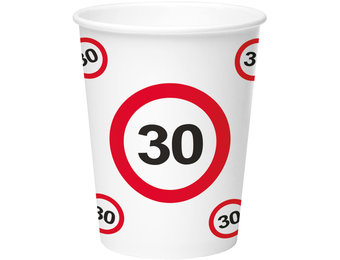 30 Jaar Verkeersbord Papieren Bekers - 8 stuks