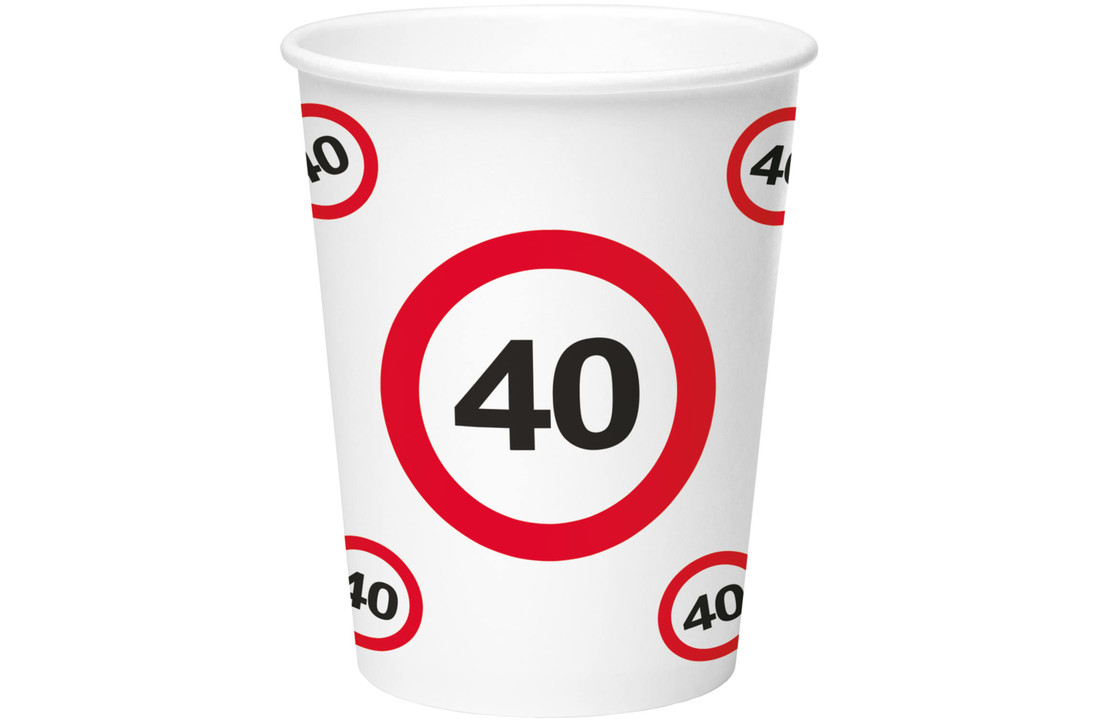 40 Jaar Verkeersbord Papieren Bekers 350ml - 8 stuks