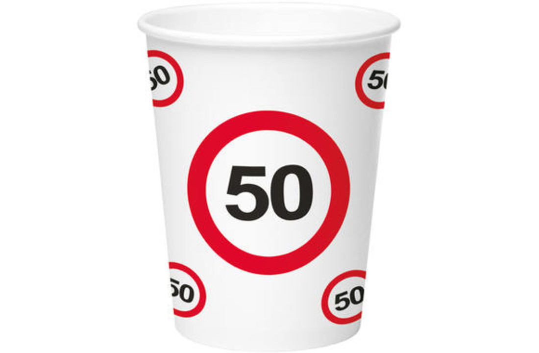 50 Jaar Verkeersbord Papieren Bekers 350ml - 8 stuks