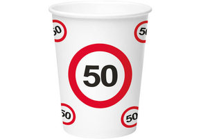 50 Jaar Verkeersbord Papieren Bekers - 8 stuks