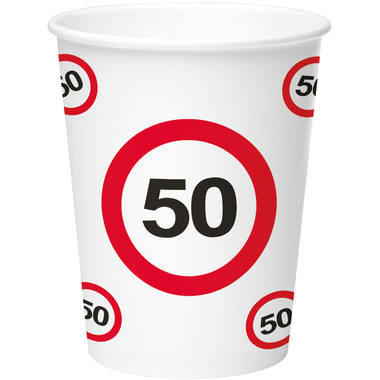 50 Jaar Verkeersbord Papieren Bekers 350ml - 8 stuks