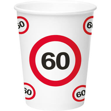60 Jaar Verkeersbord Papieren Bekers 350ml - 8 stuks
