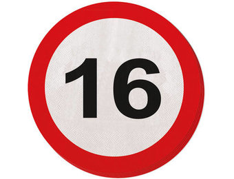 16 Jaar Verkeersbord Servetten - 20 stuks