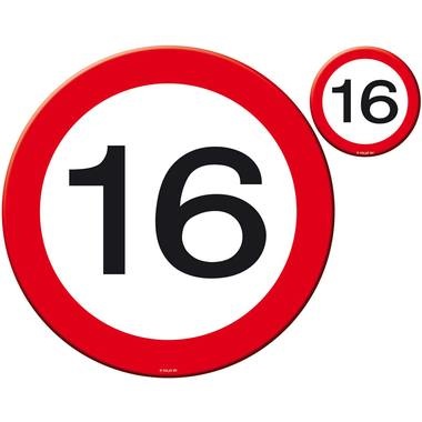 16 Jaar Verkeersbord Placemat en Onderzetter set - 4x