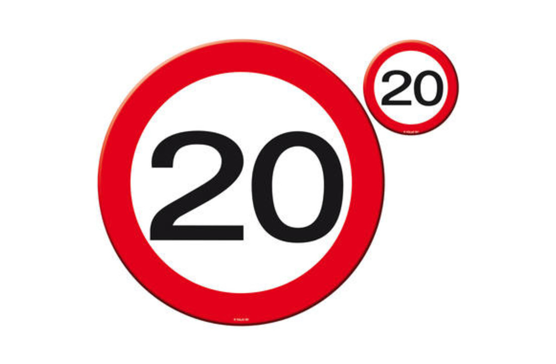 20 Jaar Verkeersbord Placemat en Onderzetter set - 4x