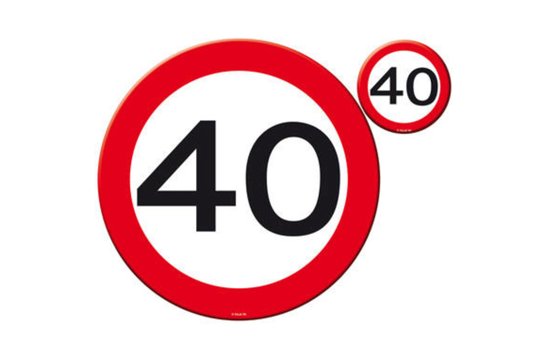 40 Jaar Verkeersbord Placemat en Onderzetter set - 4x