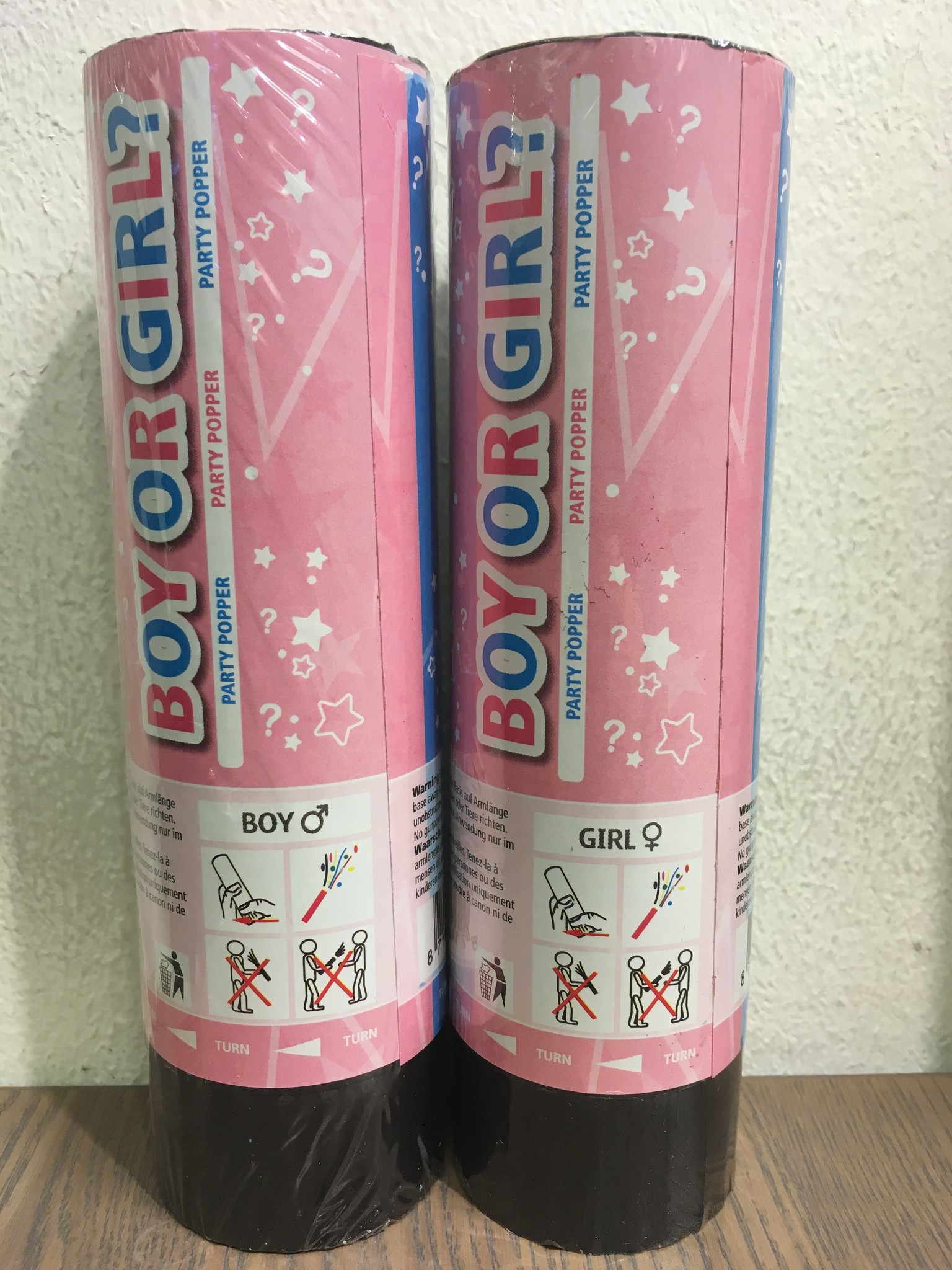 Party Popper Gender Reveal 15 cm - per 6 stuks