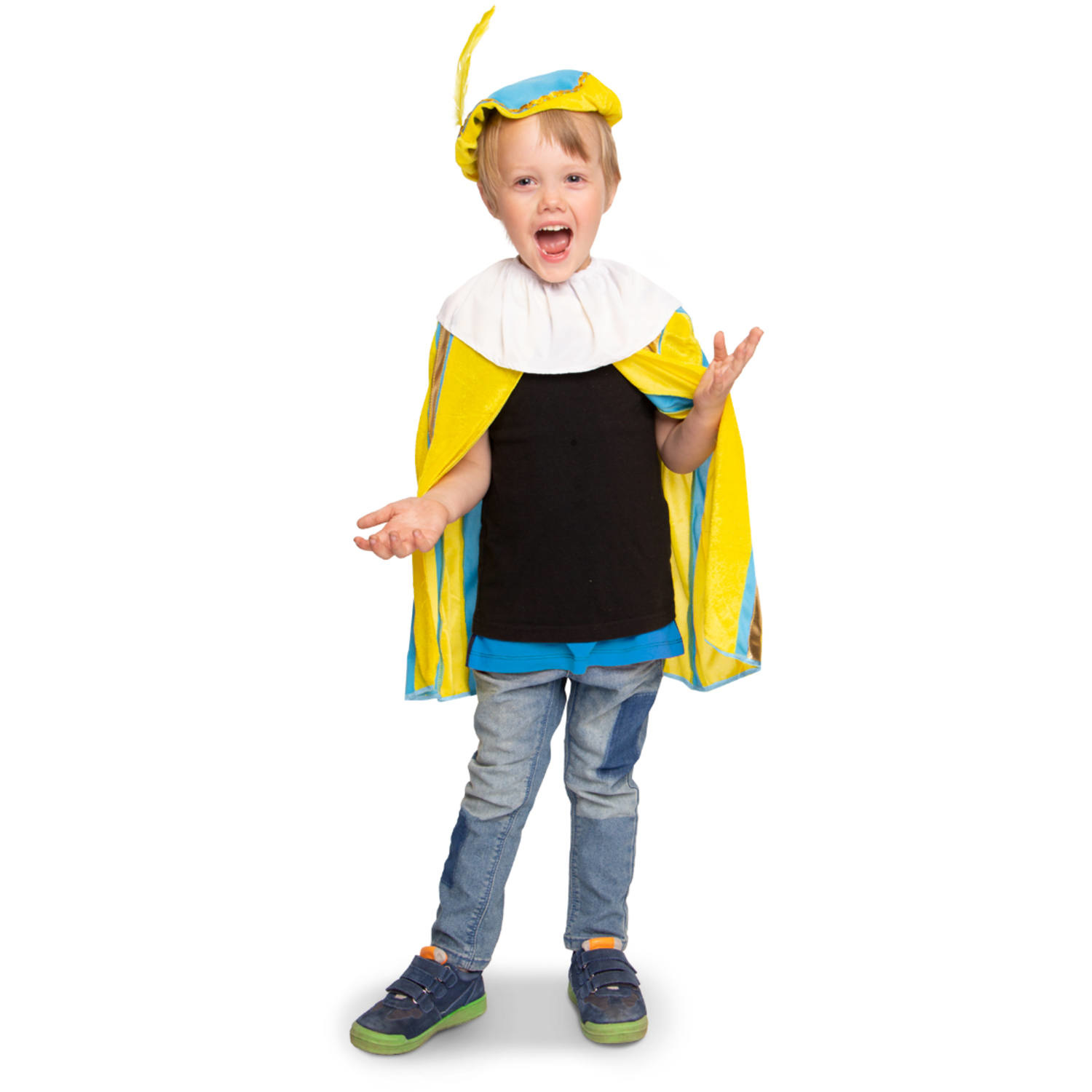 Pieten Cape met Baret Geel-Blauw Kind - One Size