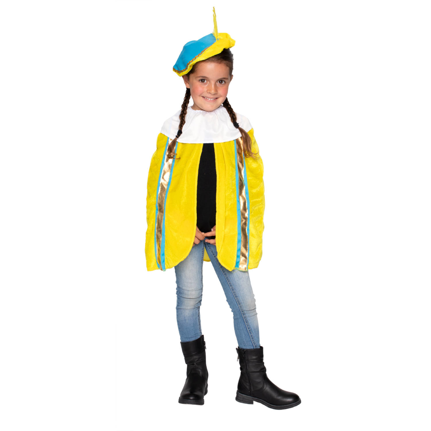 Pieten Cape met Baret Geel-Blauw Kind - One Size