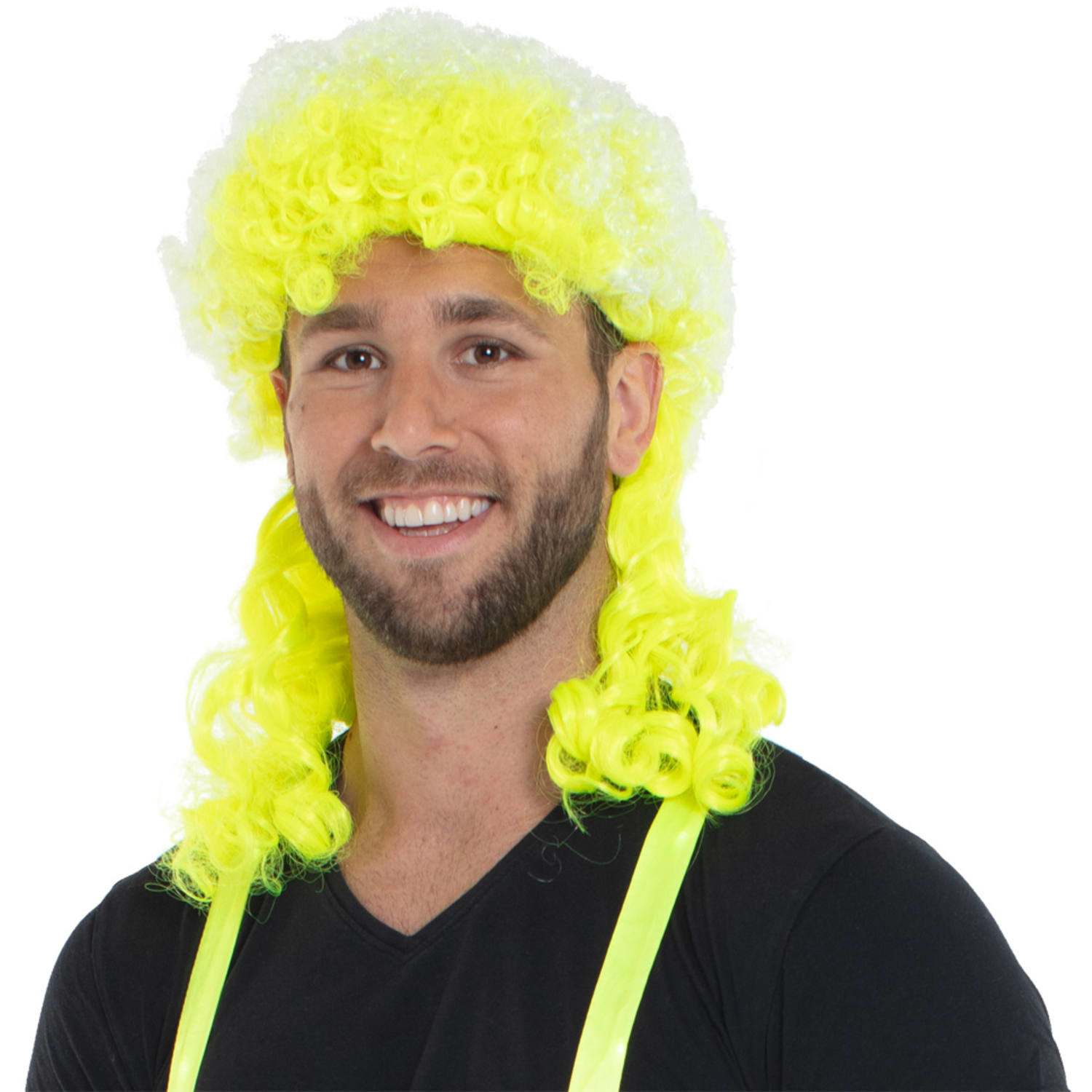 Neon Gele Afro Pruik met Lange Krullen