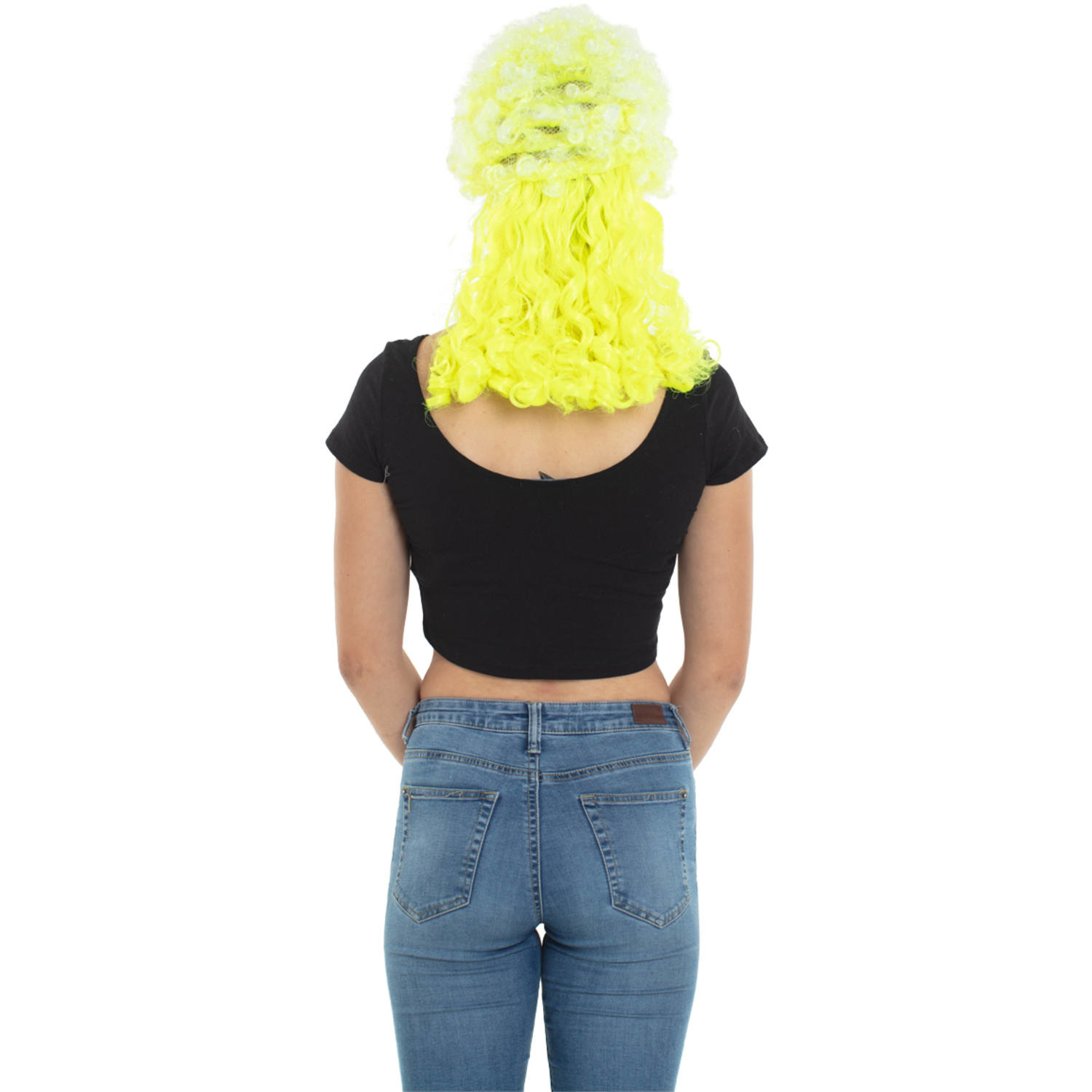 Neon Gele Afro Pruik met Lange Krullen