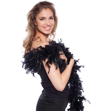 Luxe Boa Zwart met Zilveren Tinsels - 180cm