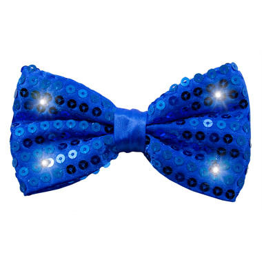 Glitter Strikje Metallic Blauw met LED - 12cm