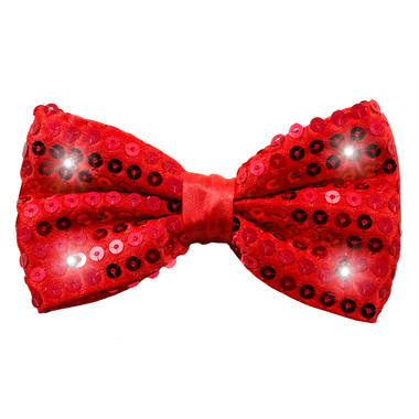 Glitter Strikje Metallic Rood met LED - 12cm