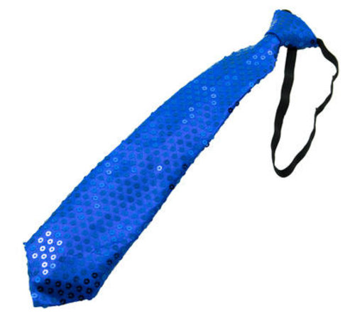 Glitter Stropdas Metallic Blauw met LED - 20cm