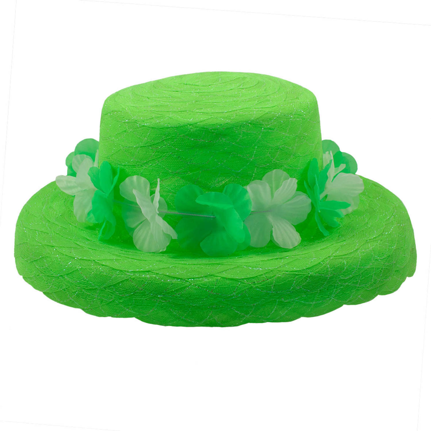 Zomer hoed organza bloemen krans - Neon groen - 30cm