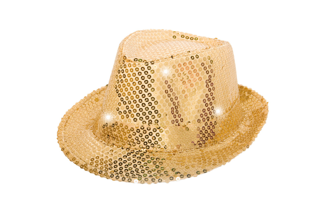 Gouden Trilby Hoed met Glitters - 22,5cm