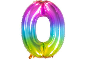 Cijferballon  Rainbow Cijfer 0 - 81 cm