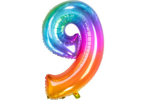 Cijferballon  Rainbow Cijfer 9 - 81 cm