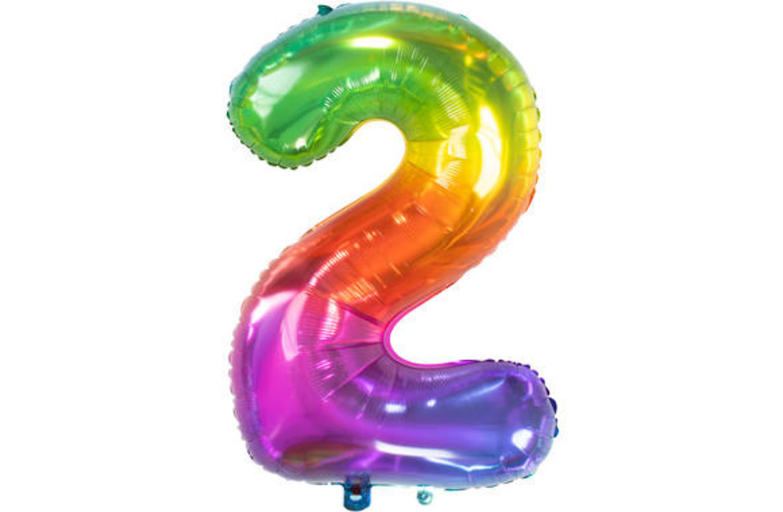 Cijferballon Rainbow Cijfer 2 - 81 cm