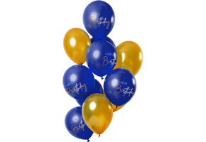 Ballonnen Luxe Blauw Happy Birthday 30cm - 12 stuks