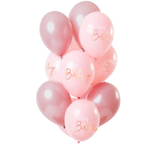 Ballonnen Luxe Roze Happy Birthday 30cm - 12 stuks