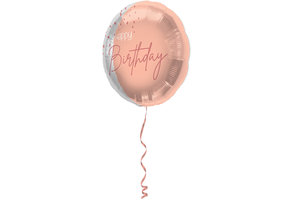 Folieballon Luxe Roze Happy Birthday 45cm - Per Stuk