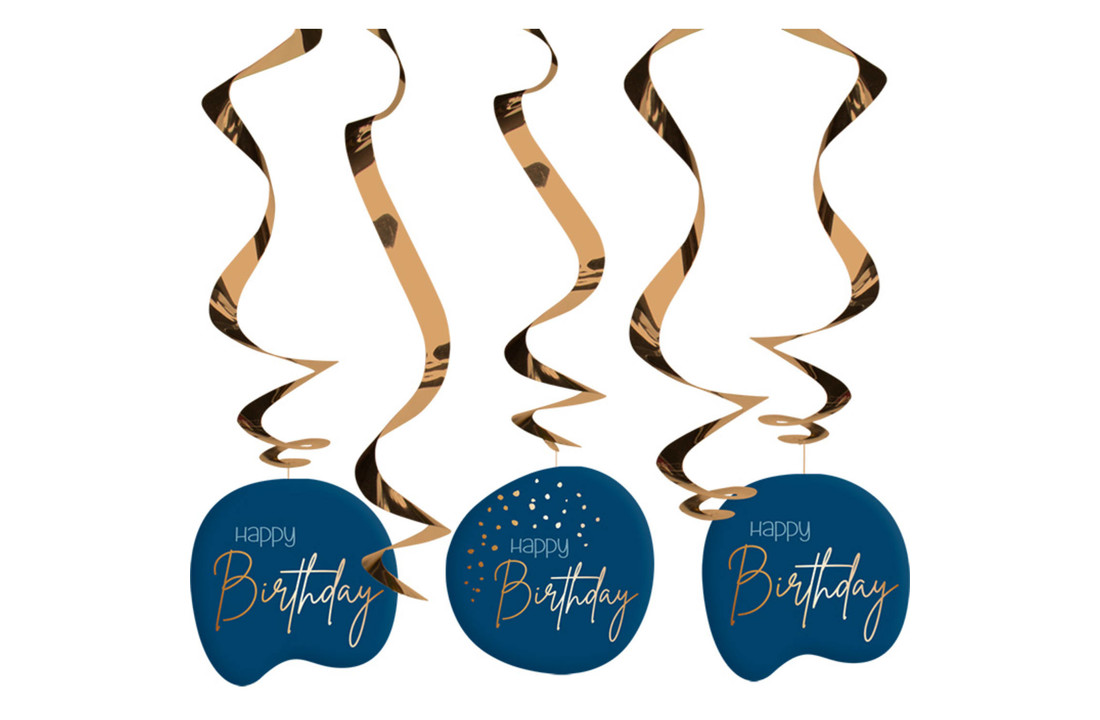 Hangdecoratie Luxe Blauw Happy Birthday - 5 stuks
