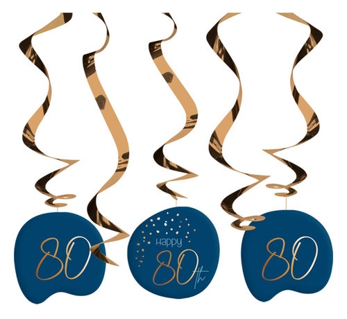 Hangdecoratie Luxe Blauw 80 Jaar - 5 stuks