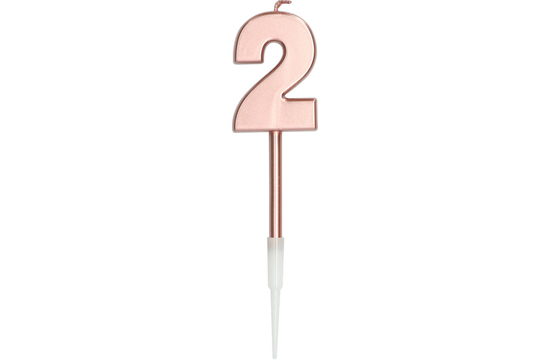 Kaars Cijfer 2 Roségoud Metallic - 14cm