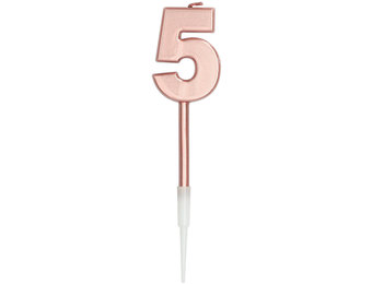 Kaars Cijfer 5 Roségoud Metallic - 14cm