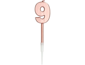 Kaars Cijfer 9 Roségoud Metallic - 14cm