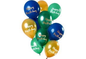 Ballonnen Set Happy Birthday Groen/Goud 30cm - 12 stuks