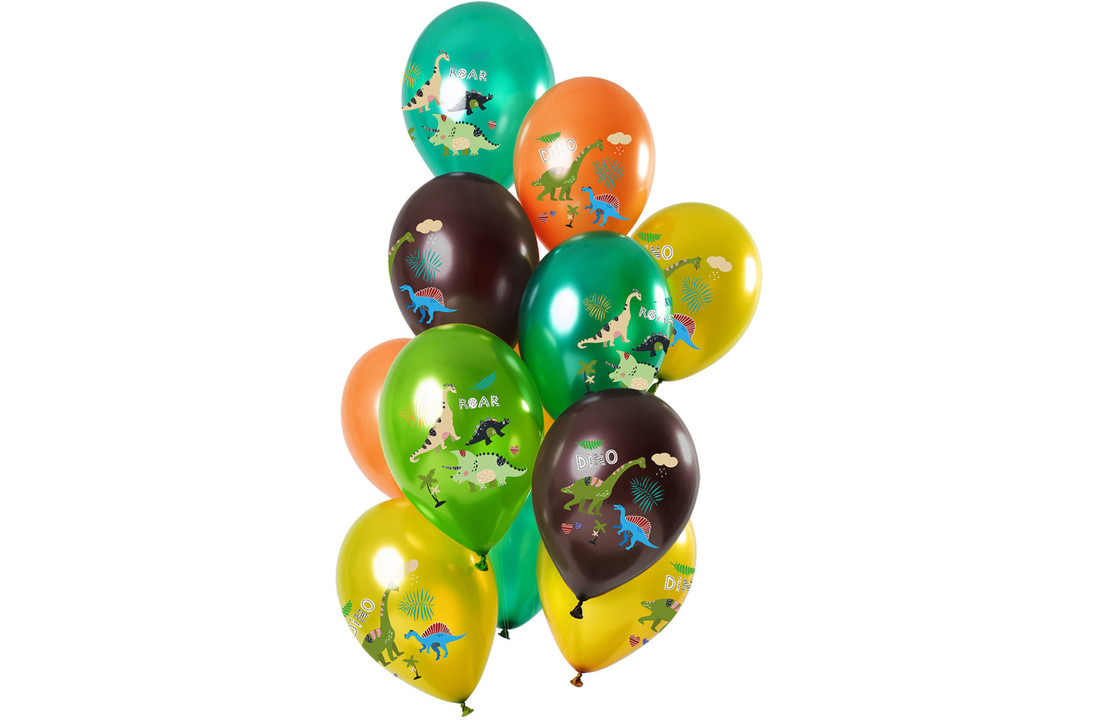 Ballonnen Dinosaurus Metallic Groen 30cm - 12 stuks