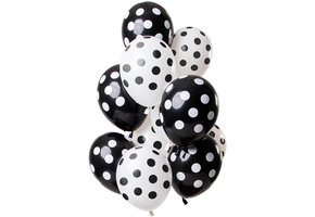 Ballonnen Polkadots Zwart/Wit 30cm - 12 stuks