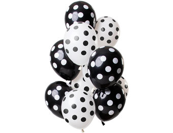 Ballonnen Polkadots Zwart/Wit 30cm - 12 stuks
