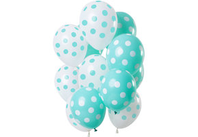 Ballonnen Polkadots Mintgroen/Wit 30cm - 12 stuks