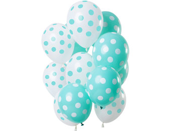 Ballonnen Polkadots Mintgroen/Wit 30cm - 12 stuks