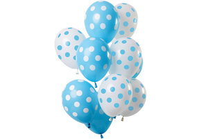 Ballonnen Polkadots Blauw/Wit 30cm - 12 stuks