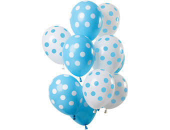 Ballonnen Polkadots Blauw/Wit 30cm - 12 stuks