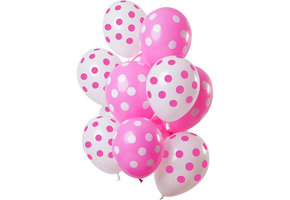 Ballonnen Polkadots Roze/Wit 30cm - 12 stuks
