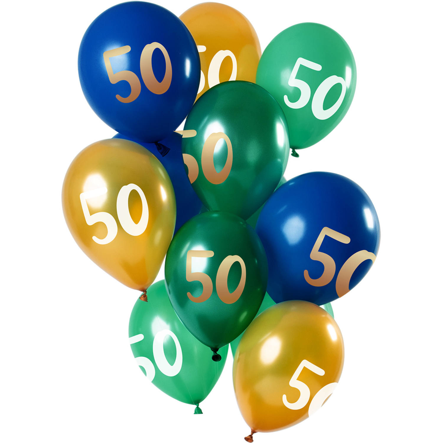 Ballonnen Set 50 Jaar Groen/Goud 30cm - 12 stuks