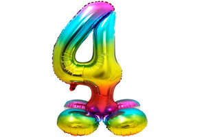Cijfer Ballon Rainbow 4 Met Standaard - 72 cm